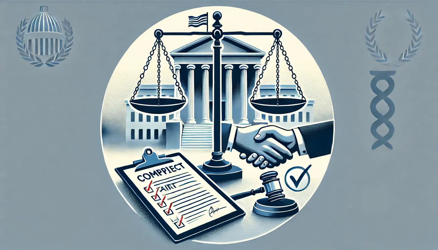 DALL·E 2024-12-02 16.21.32 - An illustration symbolizing public procurement processes, featuring a balance scale representing fairness, a clipboard with a checklist symbolizing co